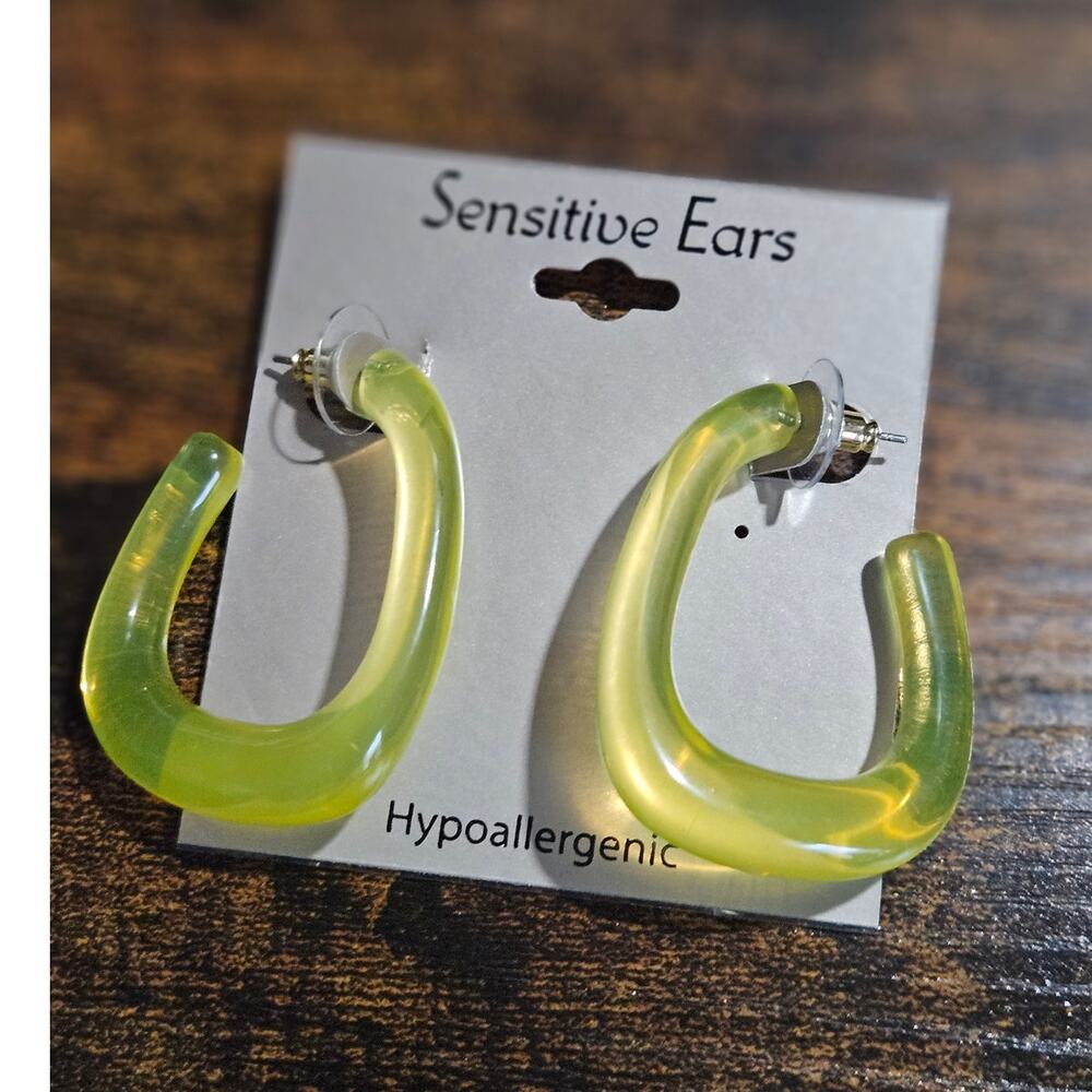 Sensitive Ears Lemon Yellow Acrylic Open Huggie Hoop Earrings